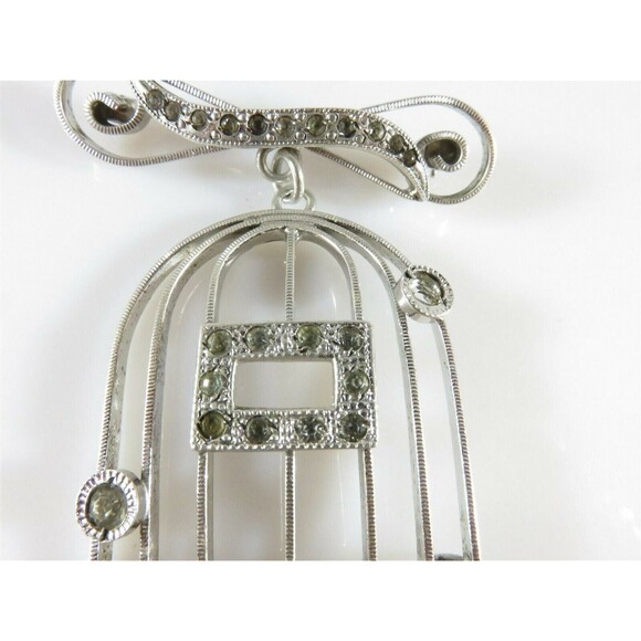 Unique Integrity Sterling Silver Rhinestone Bird Cage Brooch - Picture 3 of 9